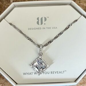 BP Sparkling Princess-Cut Halo Pendant Necklace - Silver